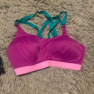 VSX Purple Sports Bra with Teal Straps and Pink Band